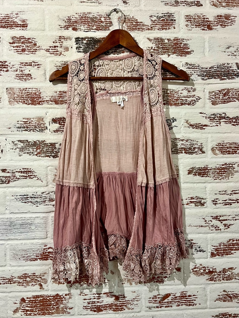 ANINA Women’s Boho Crochet Lace Vest Cardigan Sleeveless Dust Rose Pink Medium